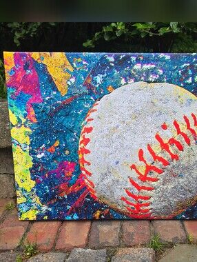 Vibrant Baseball Canvas Art - White, Red And  Blue NWT 20x16 Kids Room Playroom